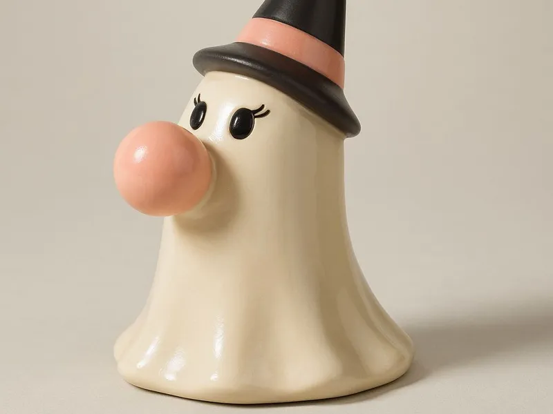 Cute Halloween Ghost Figurine with Witch Hat 