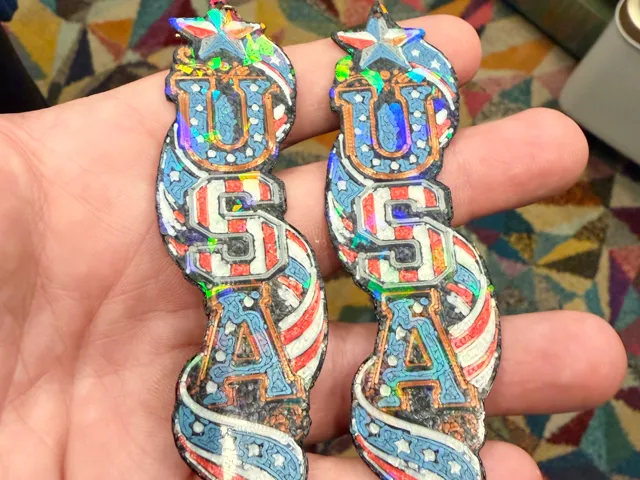 USA Flag Earrings or Keychain-Gaudy