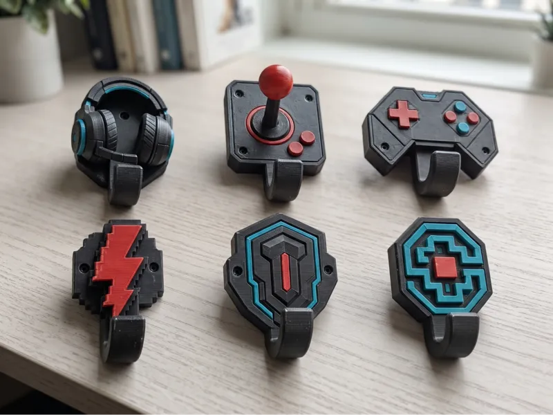 3D Printed Gamer & Retro Arcade Wall Hooks Set 