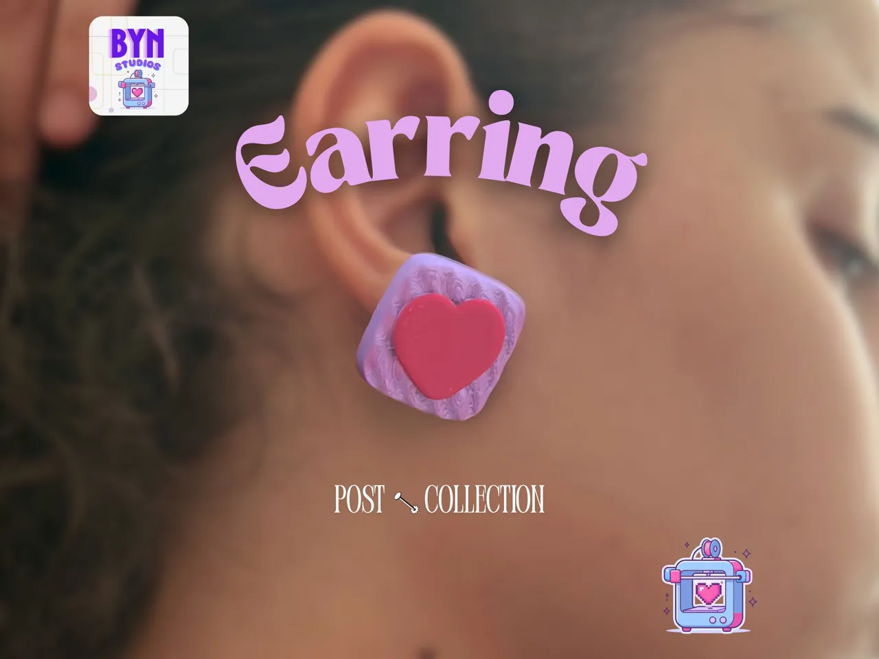 Squared Wavey Heart Earrings view 2