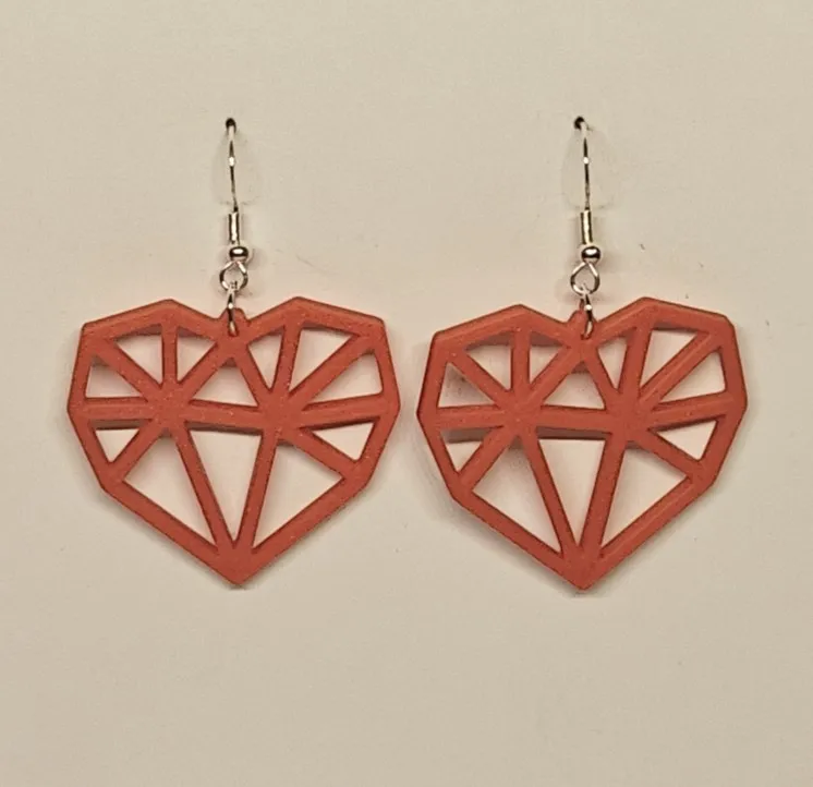 3D printed geometric heart earring set view 2