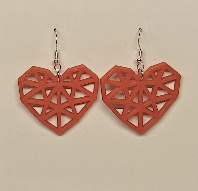 3D printed geometric heart earring set view 4