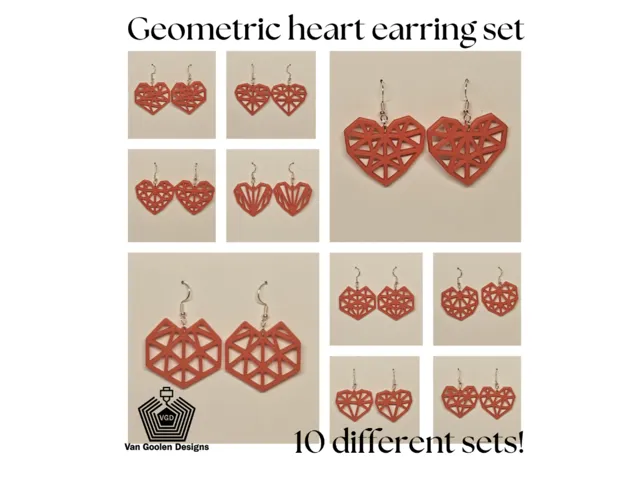 3D printed geometric heart earring set