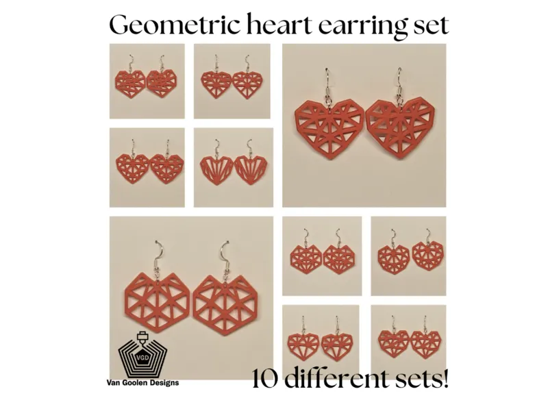 3D printed geometric heart earring set