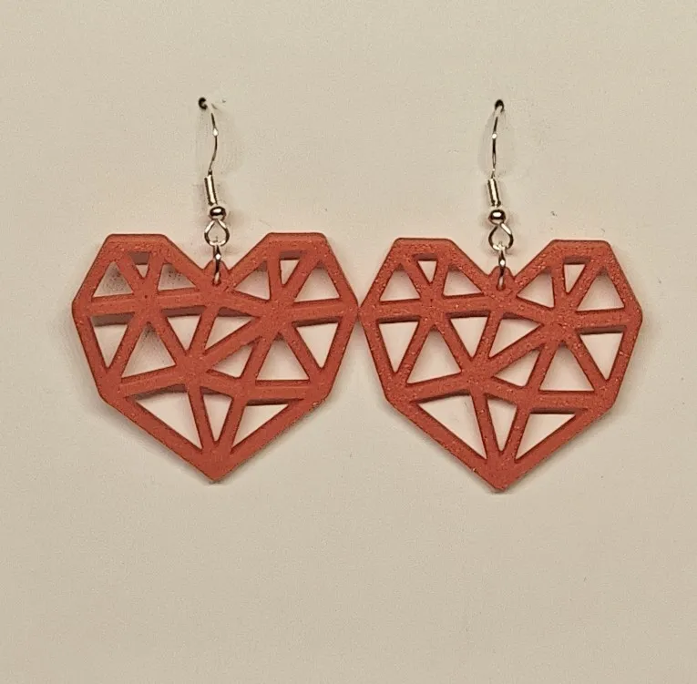 3D printed geometric heart earring set view 3