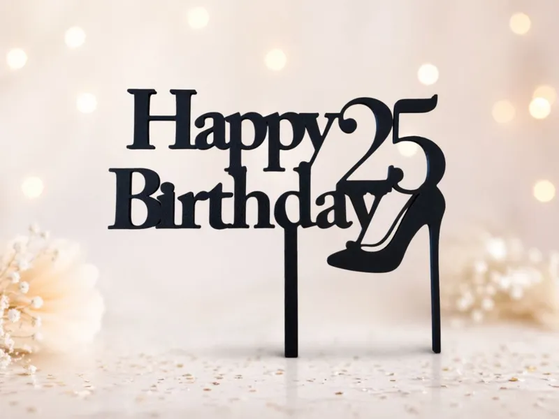 Cake Topper Happy 25 Birthday con Tacco