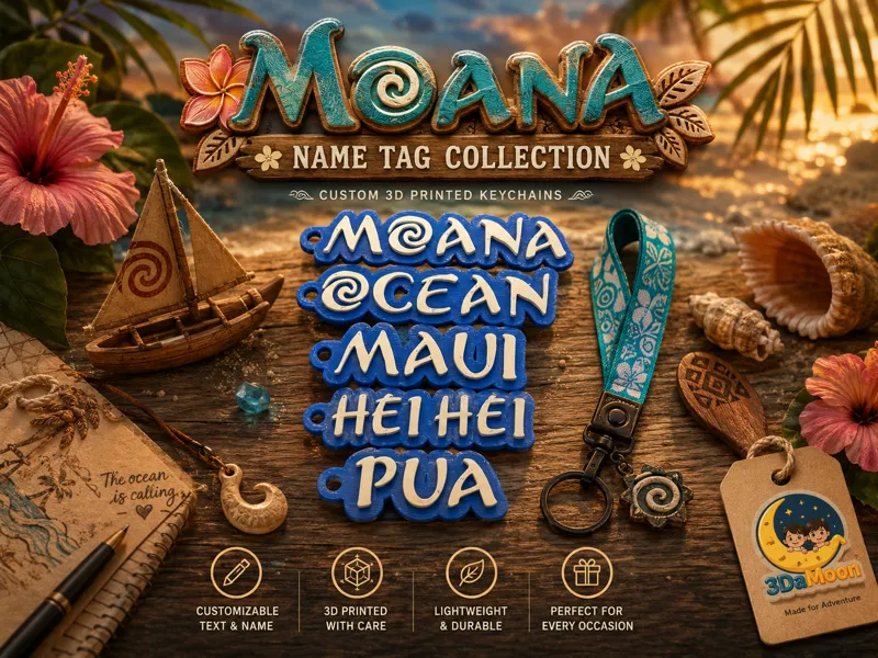 Moana style customizable nameTag keychain