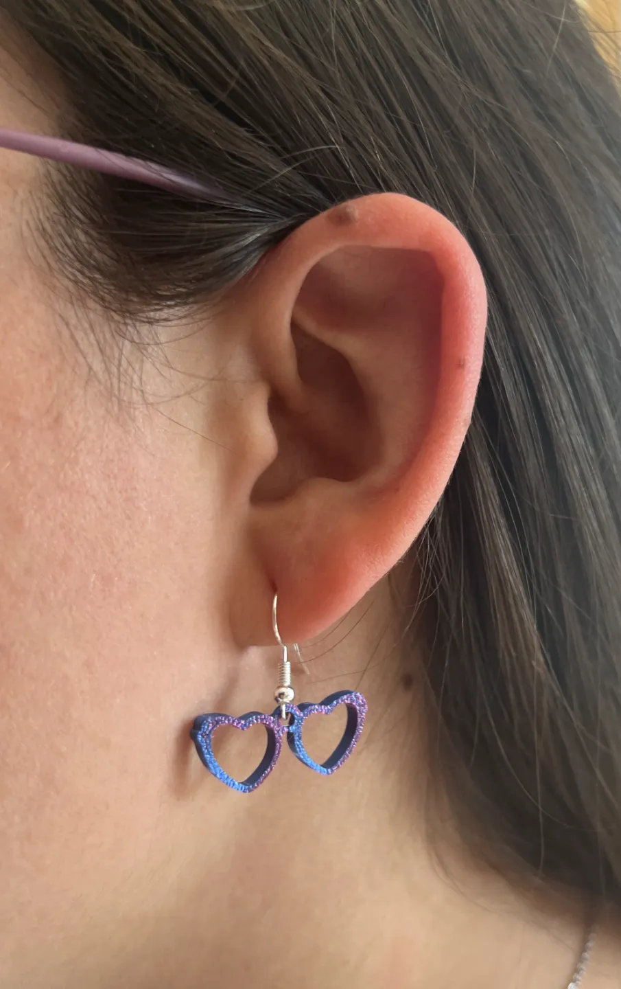 Heart glasses earrings view 3