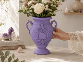 Wiccan Triple Moon Vase with Baroque Reliefs