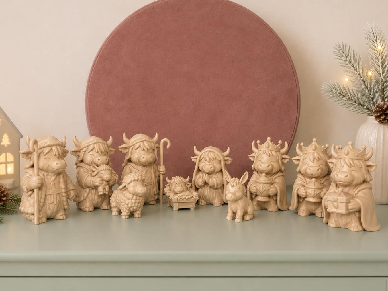 Highland Cow Nativity Set - Christmas Scene - 1