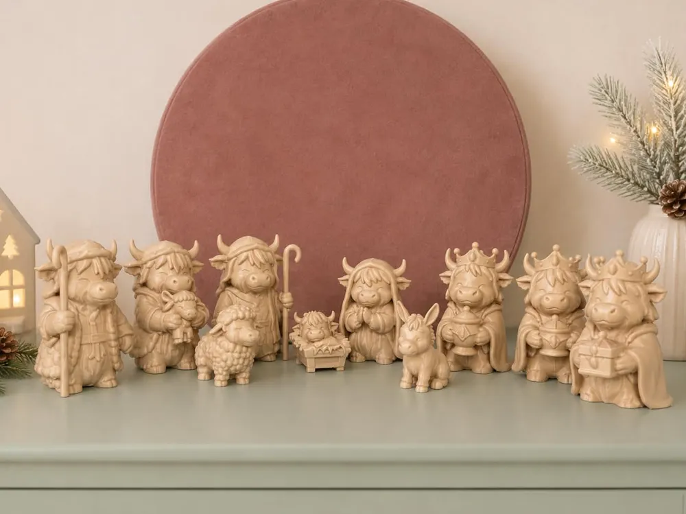 Modelo para impresión 3D: Highland Cow Nativity Set - Christmas Scene. Referencia del modelo original.
