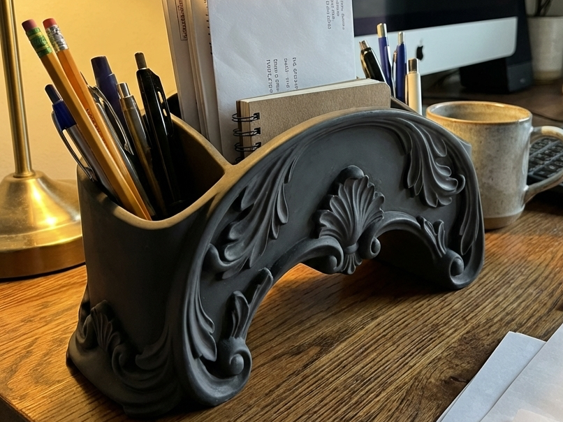 Baroque Desk Organizer: Ornate Pen & Mail Caddy