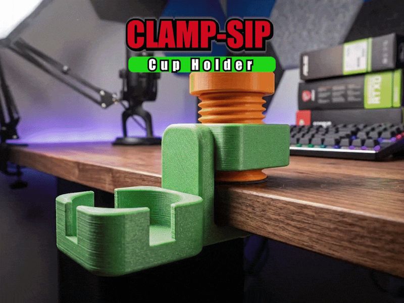 Clamp-Sip: Desk Cup Holder with Spoon-Holder Screw
