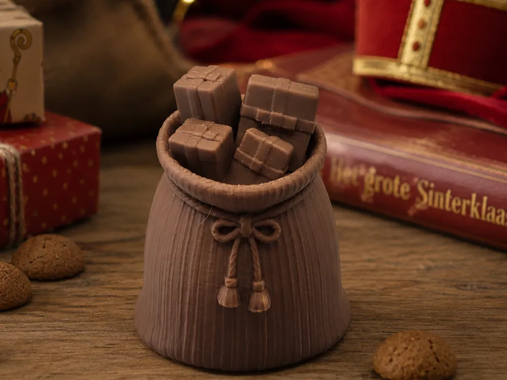 Modelo para impresión 3D: Sinterklaas set japandi stijl - juten zak met kado. Referencia del modelo original.