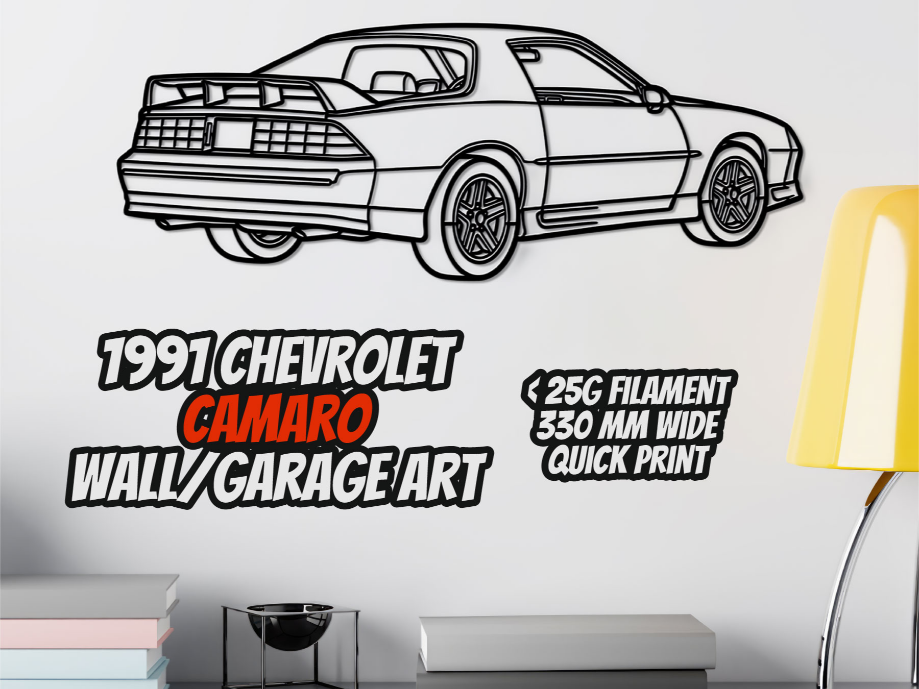 1991 Camaro Wall Art | Silhouette Print Decor