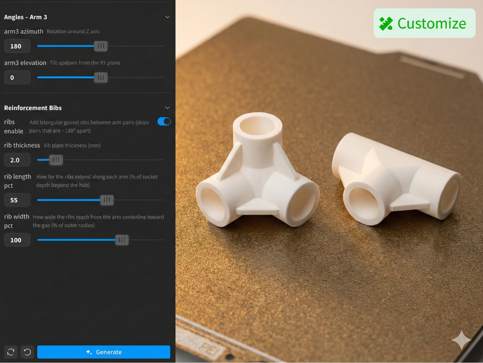 Any Angles Customizable 3-Way Tube/Pipe Connector