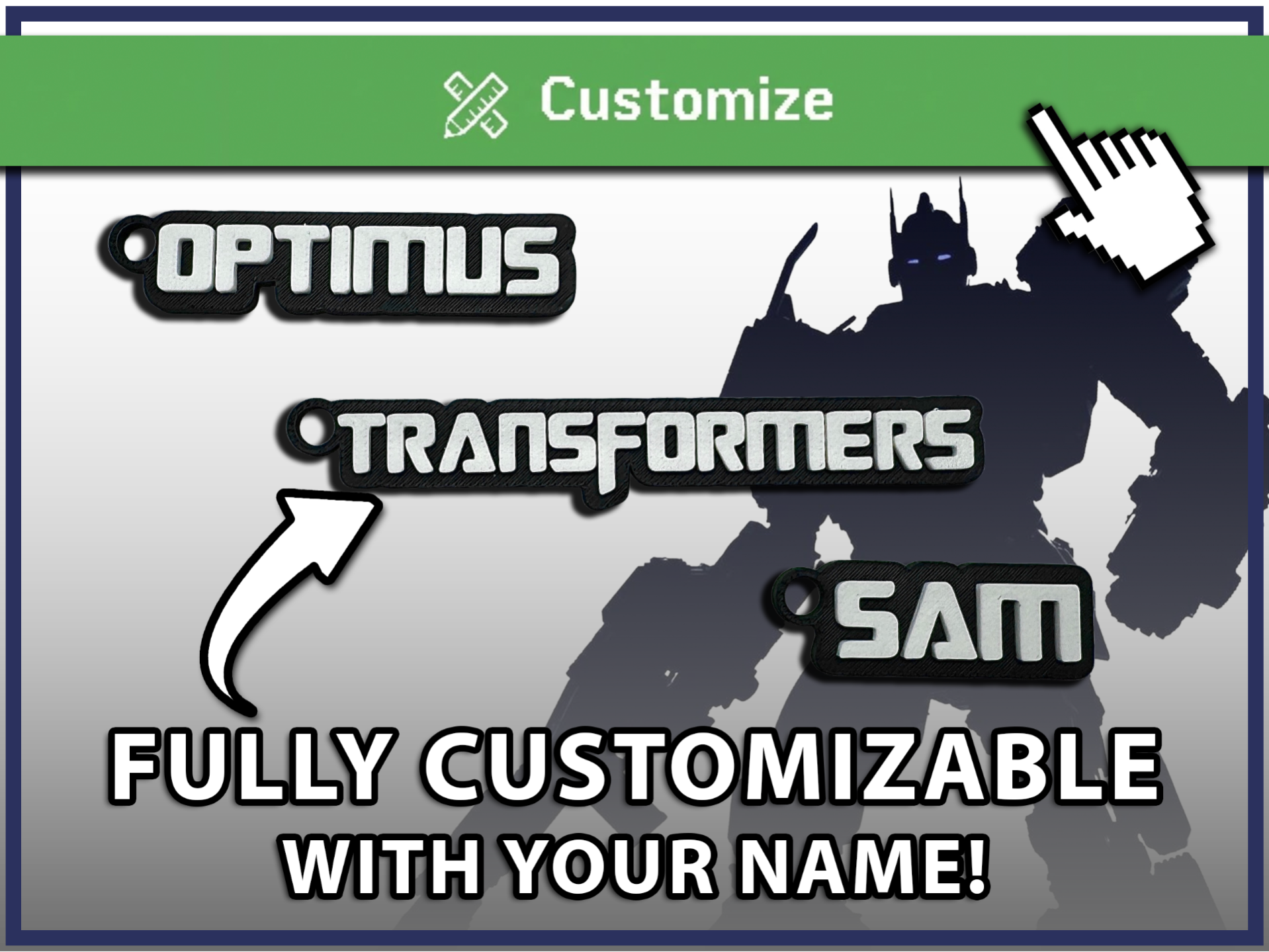 Transformers Font Customizable Keychain Maker
