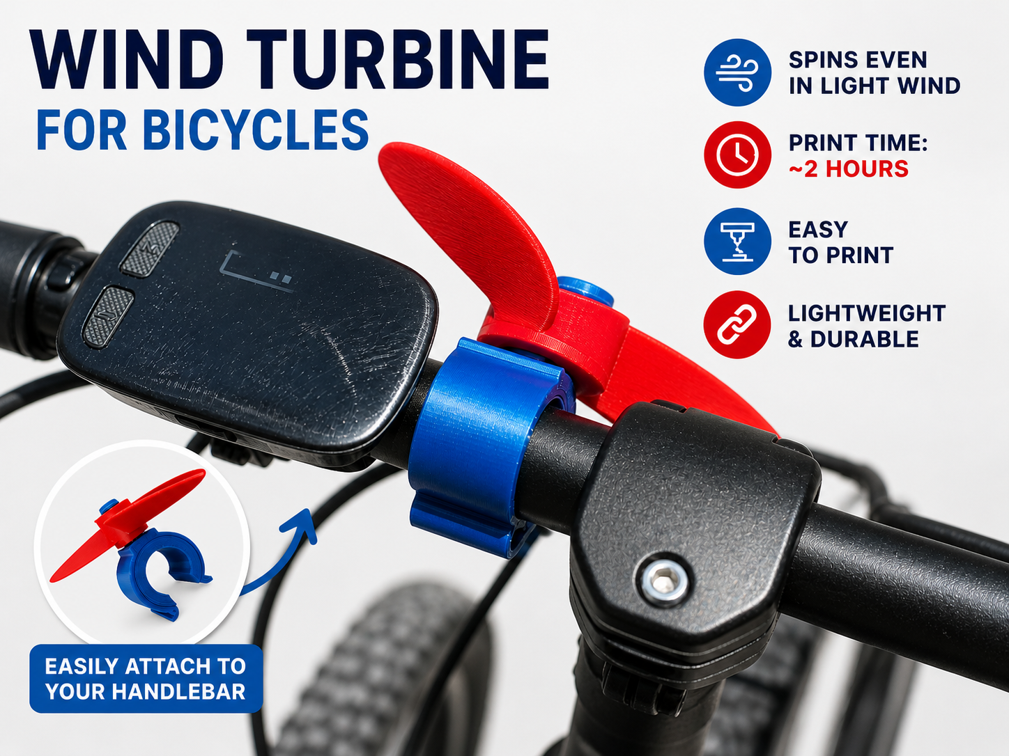 Handlebar Wind Turbine – Fun Spinning - Easy Print