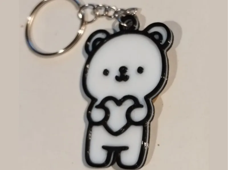 Bear holding heart double-sided keychain remix