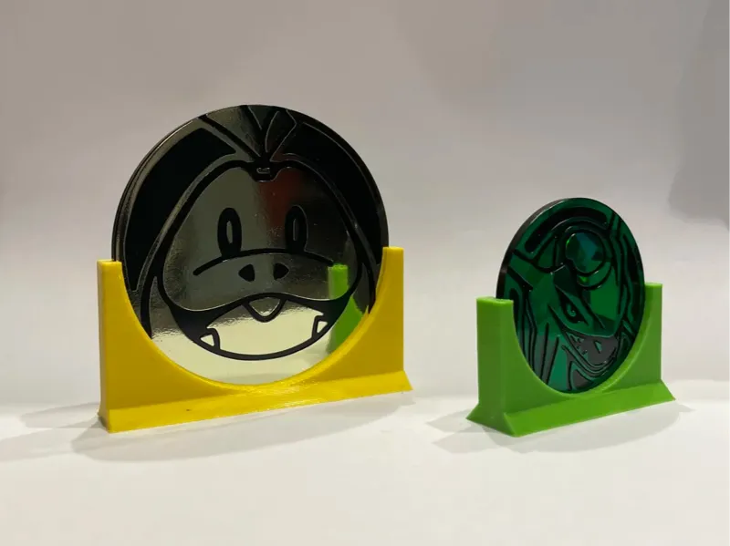 Pokémon, tcg coin stands, both big and small.