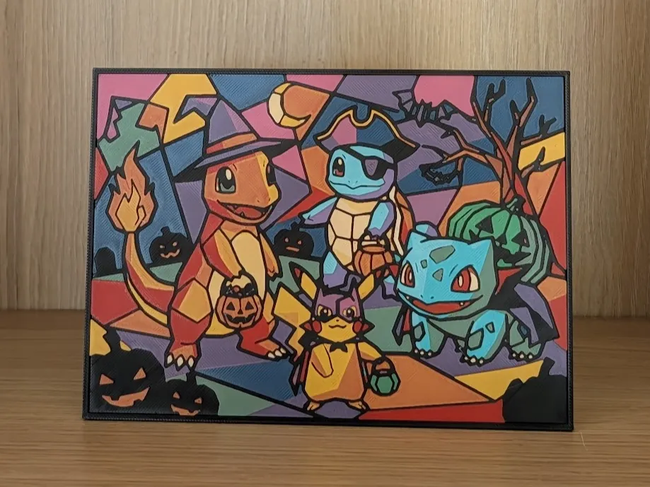 Marco decorativo: Kanto Starter Halloween Party Hueforge & Frame. Referencia del modelo original.