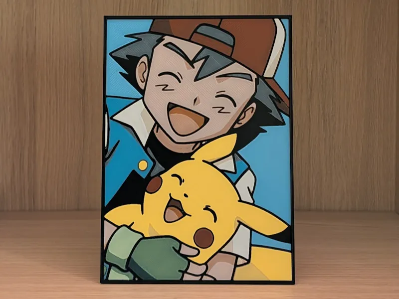 Ash & Pikachu (Close Up) Hueforge & Frame