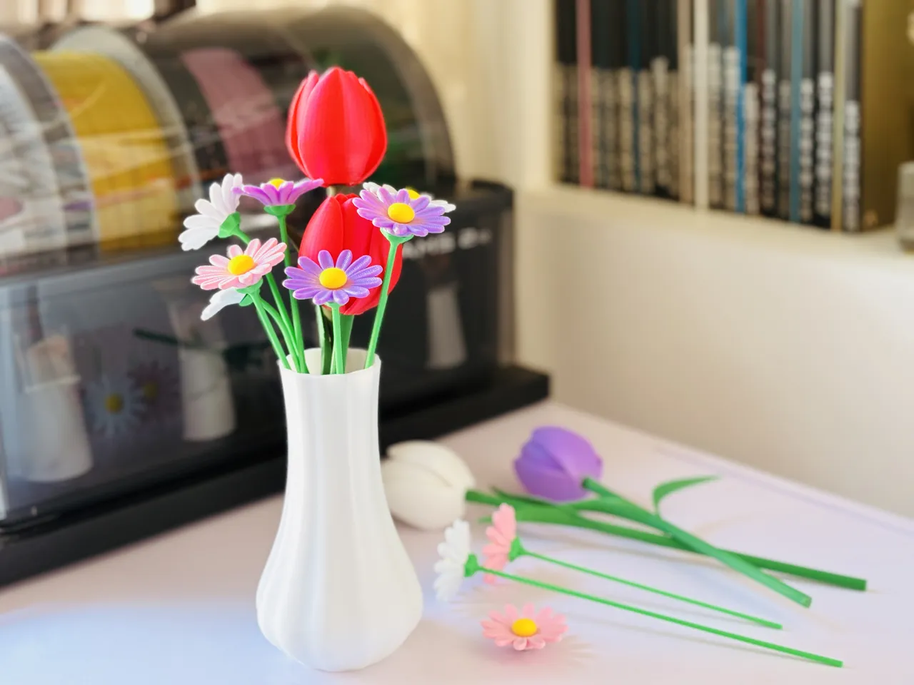 Tulip with stem and leaves view 4