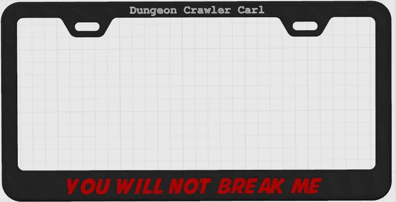 Dungeon Crawler Carl license plate frame, 'YWNBM'