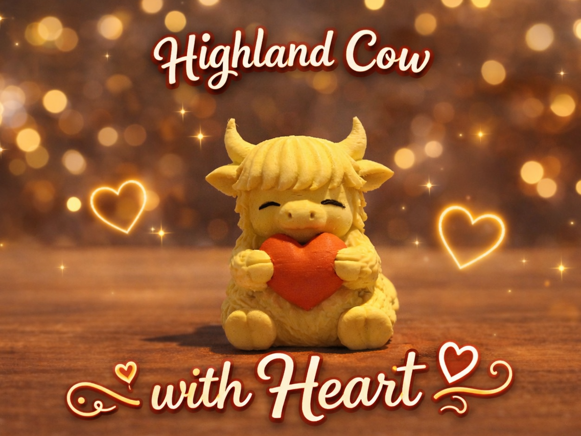 Cozy Highland Cow with Heart AMS & NO AMS version