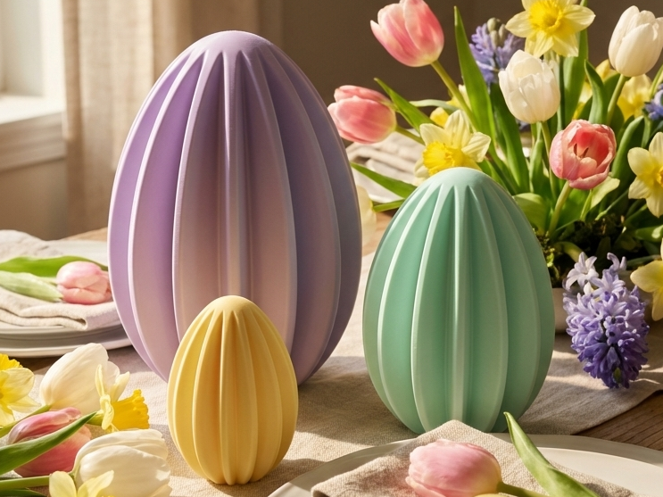 Wide Ribbed Easter Egg – Minimal Sculptural Decor 