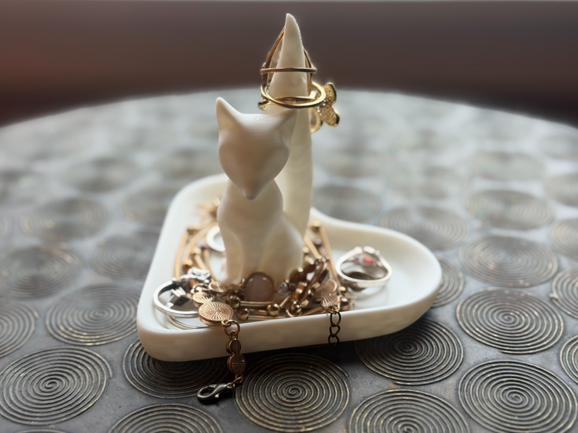 Fox Ring & Jewelry Holder with Heart Base
