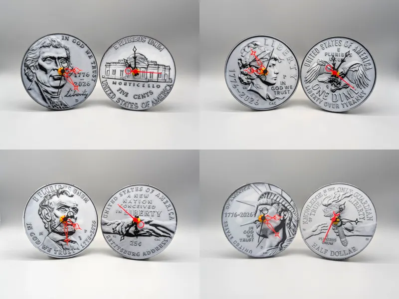 US Semi-Quincentennial Coin Desk Clocks