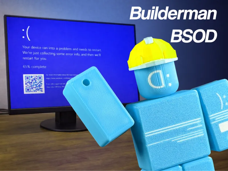 Blue Screen Builderman BSOD Articulated Minifigure