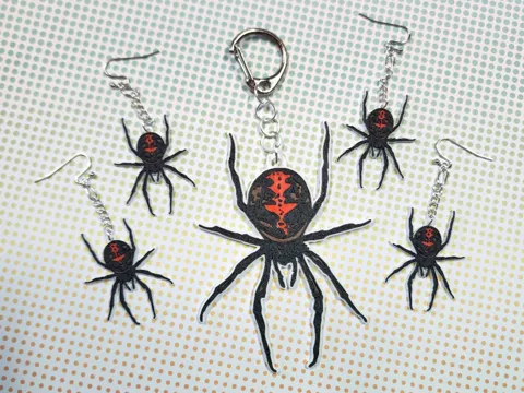 Australian Black Widow Spider Keychain & Earrings