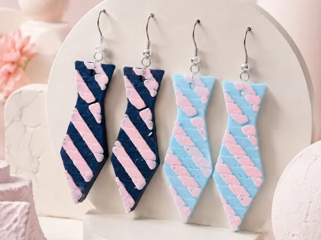 Navy & Ice Blue Tie Earrings