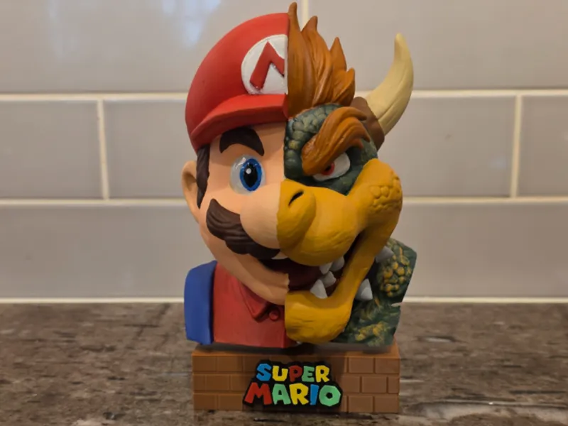 Super Mario and Bowser bust