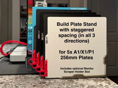 Stand for 5x A1/X1/P1 Build Plates & Bambu Scraper