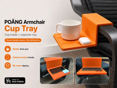 Cup Holder for IKEA POÄNG +Phone & AirPods Pocket