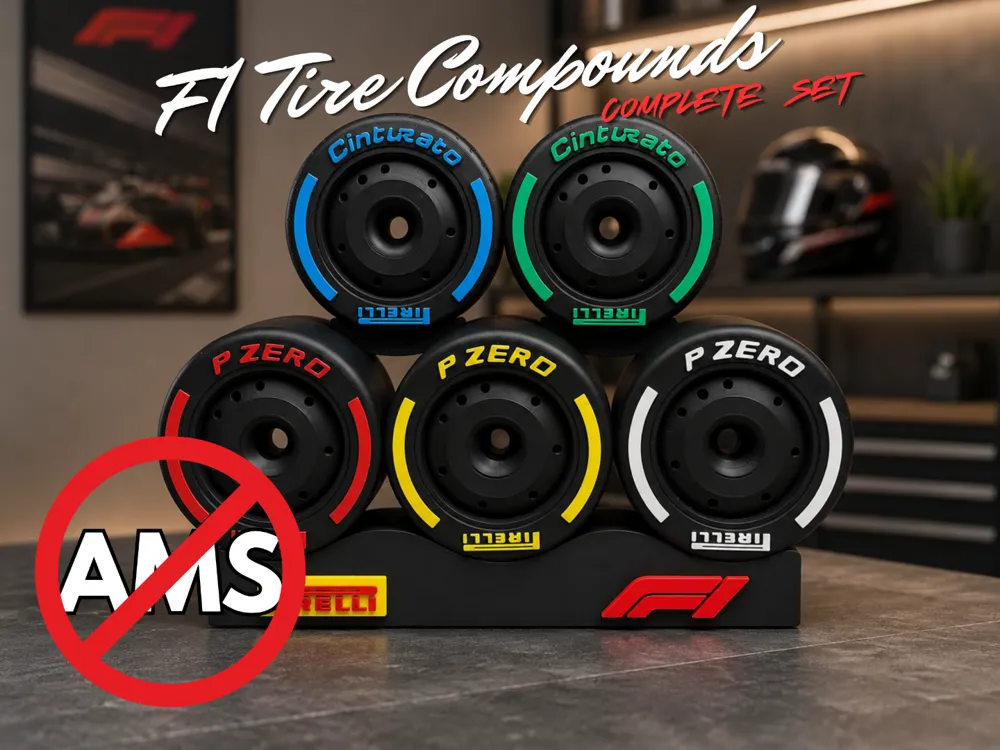 Accesorio para impresora 3D: (NO AMS) - F1 Tire Compounds – Complete 5 Tire Set. Referencia del modelo original.
