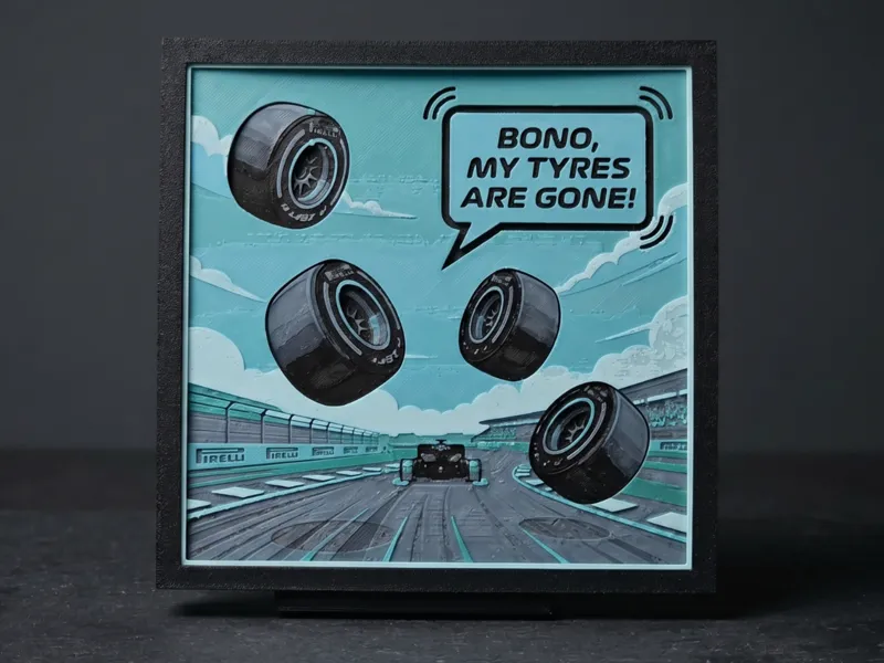 Bono, my tyres are gone - F1 Radio - Hueforge 