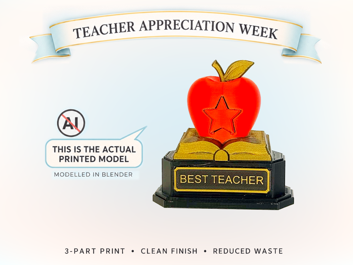Teacher Trophy | Apple with Star | Editable Text 3D model