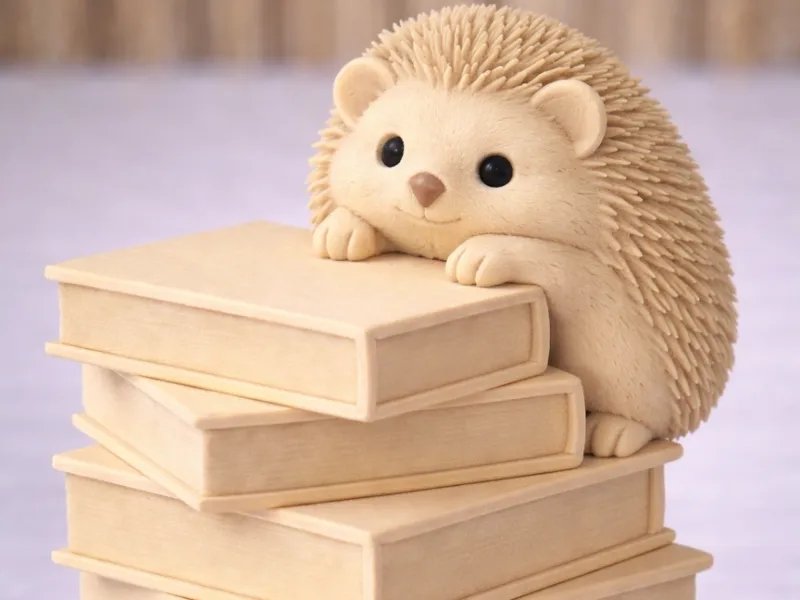 Cute Hedgehog Figurine on a Stack of Books