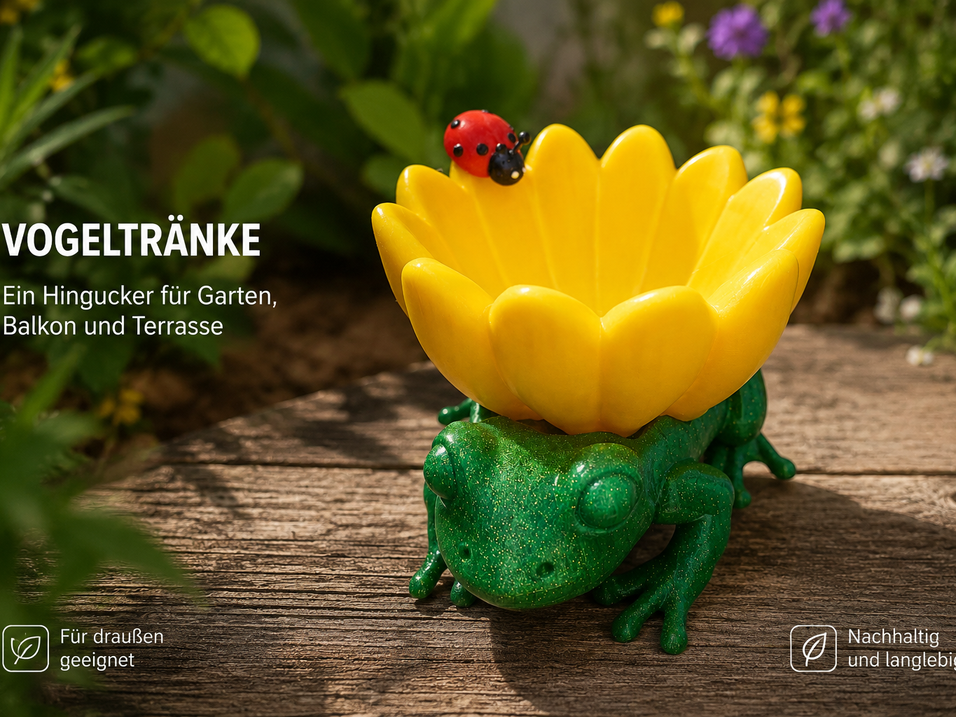 Frosch-Vogeltränke mit Blütenschale