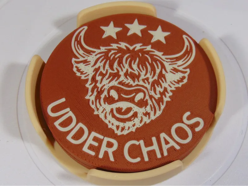 Highland Cow Coaster Set With Holder 100mm