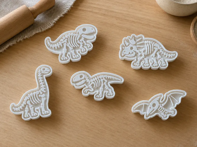 Cortador de Biscoito Dino Fossíl 5 Modelos+Puxador