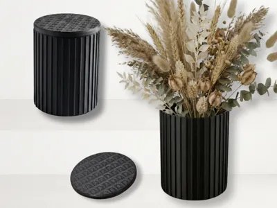 Modern Ribbed Vase & Storage Box with Lid