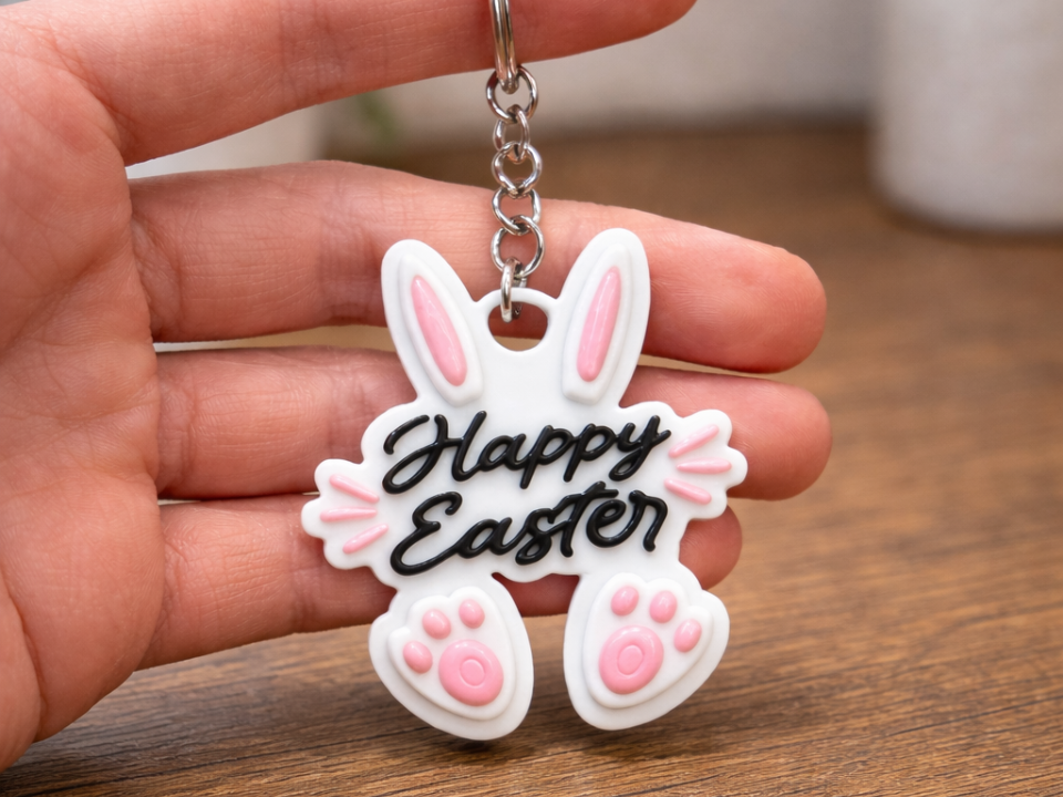 Happy Easter - Bunny Keychain - Keyring