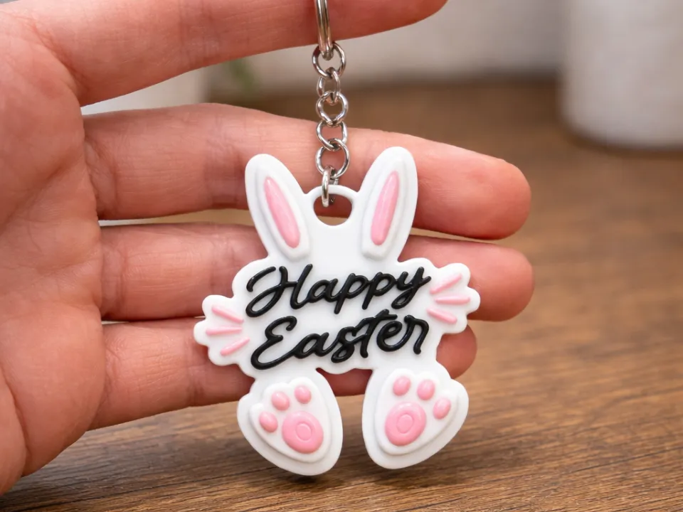 Happy Easter - Bunny Keychain - Keyring - Free 3D Print Model - MakerWorld