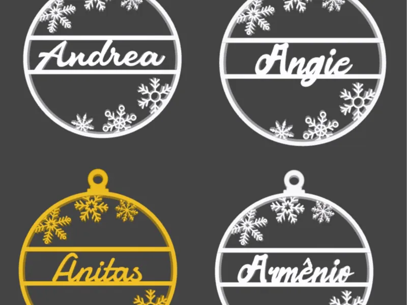 Conjunto Ornamentos de Natal Nome Personalizáveis