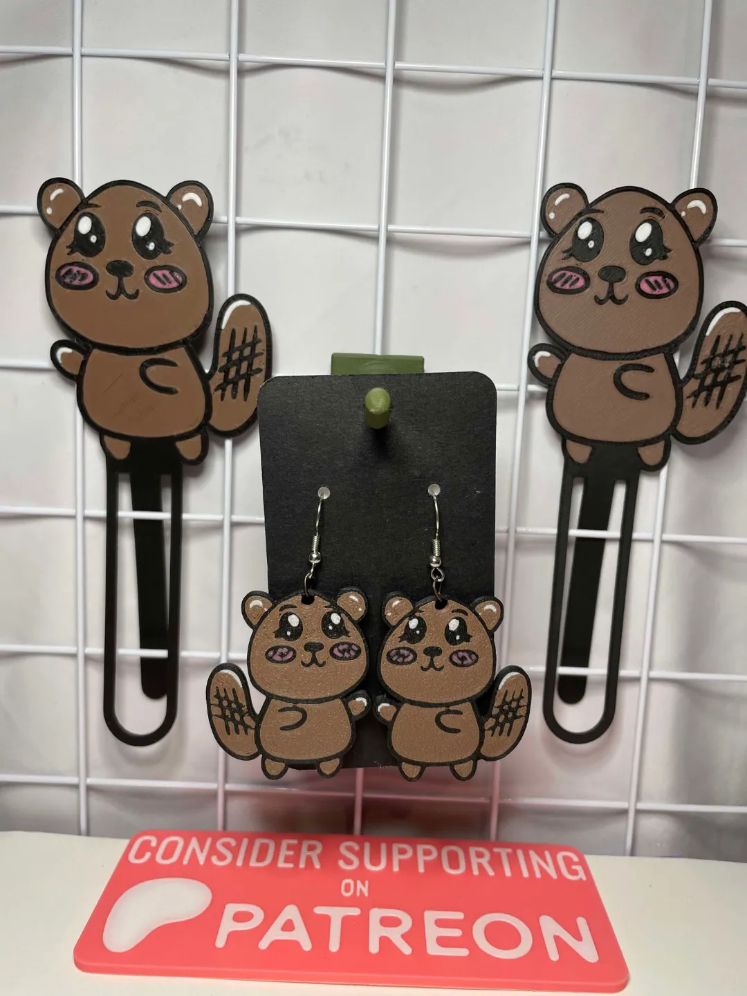 Chibi Beaver Earrings-Hand Designed 2D Art Jewelry view 3